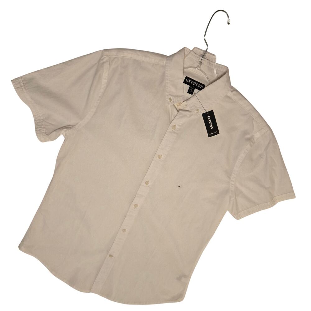 Express Men's M White Short Sleeve Oxford Button Down Casual Shirt New w/ Tags - Picture 5 of 13